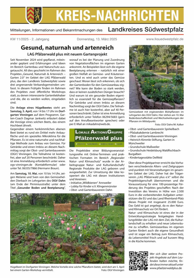 Kreis-Nachrichten - Mitteilungen des Landkreises Südwestpfalz Titelblatt 05/2025