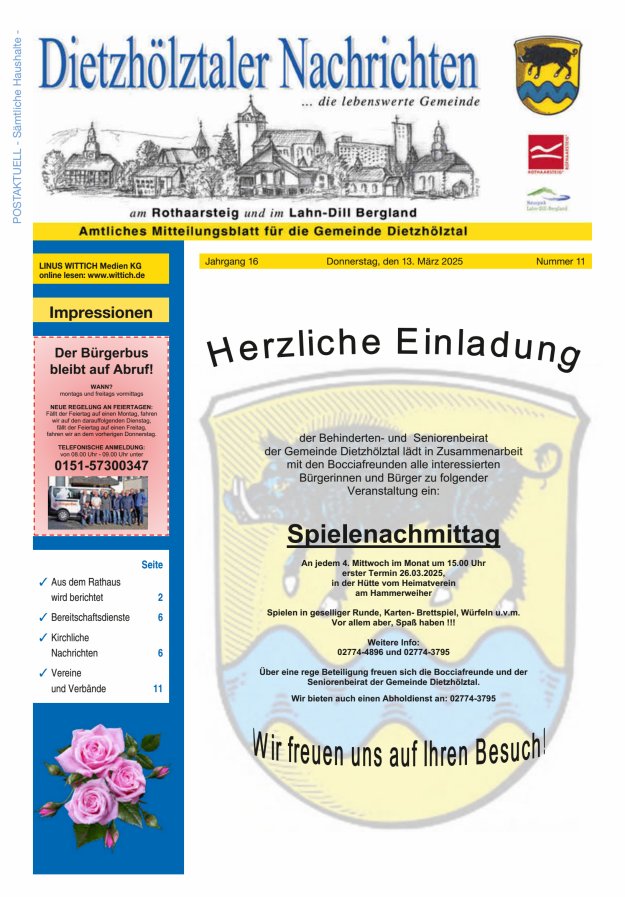 Dietzhölztaler Nachrichten Titelblatt 11/2025
