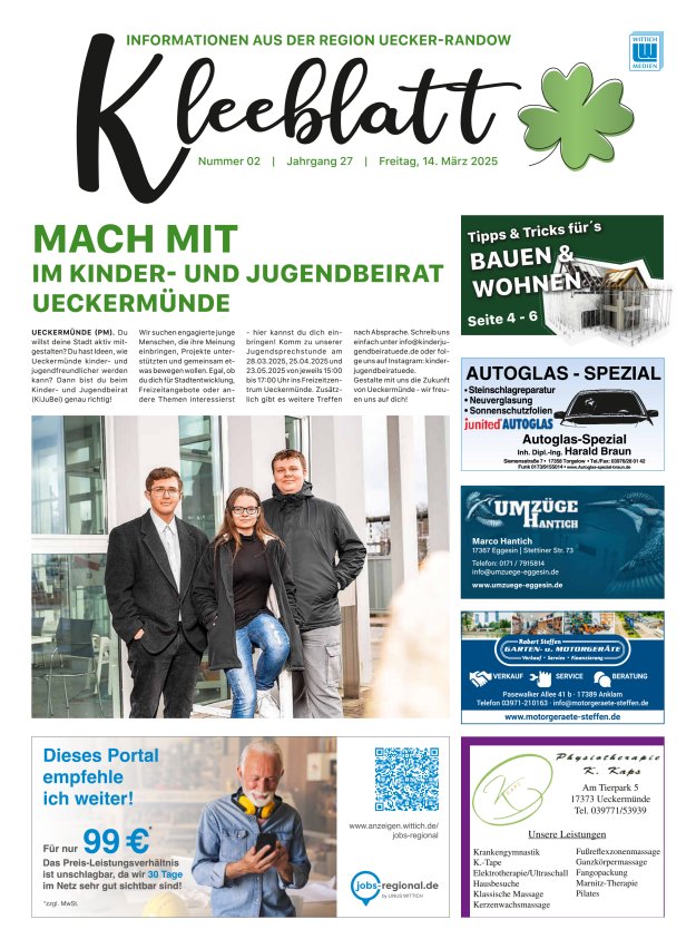 Kleeblatt - Mitteilungsblatt der Region Uecker-Randow Titelblatt 02/2025