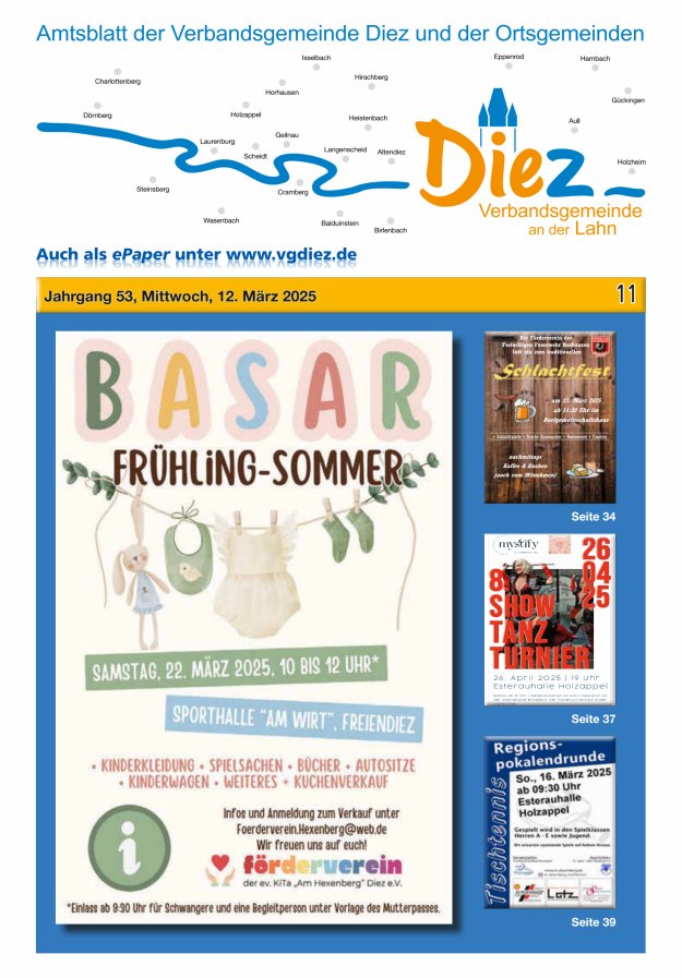 Mitteilungsblatt der Verbandsgemeinde Diez und der Ortsgemeinden Titelblatt 11/2025
