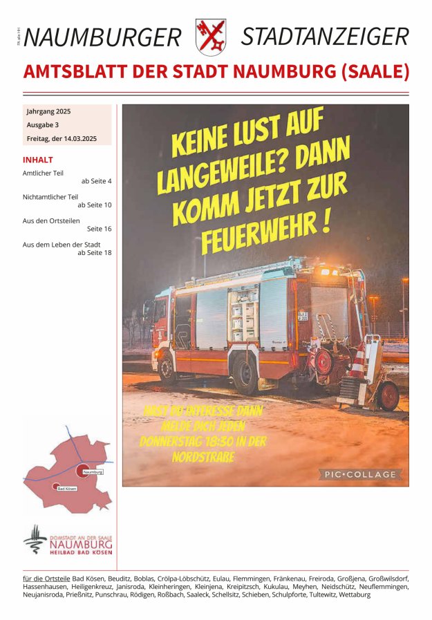 Amtsblatt der Stadt Naumburg (Saale) Titelblatt 03/2025