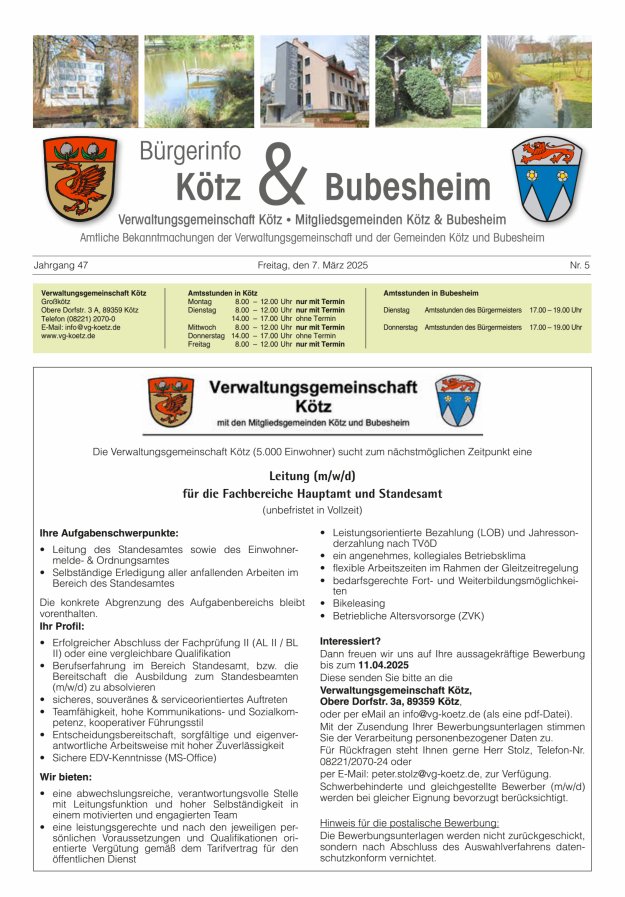 Amtsblatt der VG Kötz und der Mitgliedsgemeinden Titelblatt 05/2025