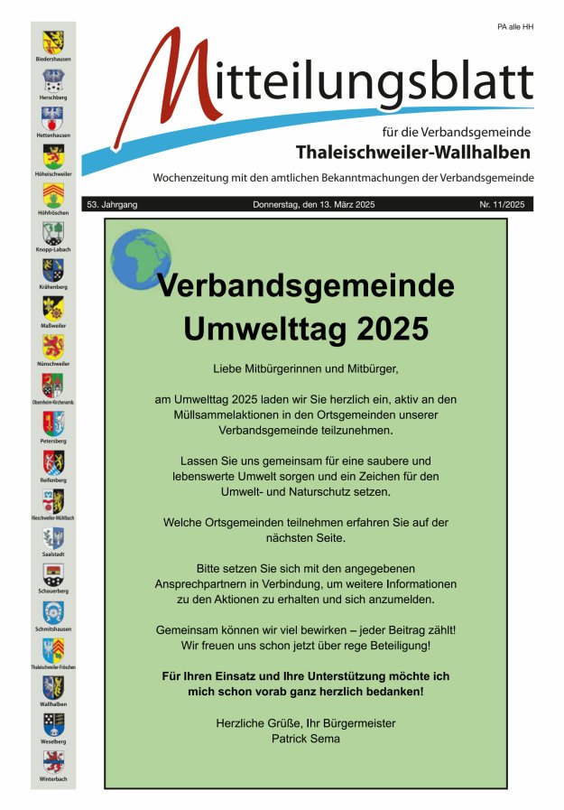 Mitteilungsblatt VG Thaleischweiler-Wallhalben Titelblatt 11/2025