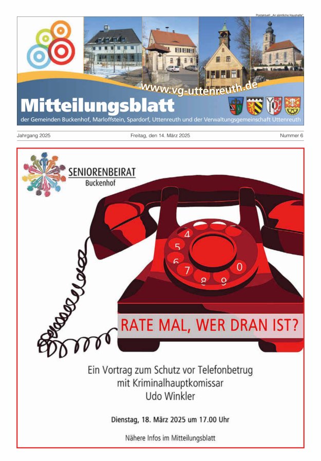 Mitteilungsblatt der Verwaltungsgemeinschaft Uttenreuth Titelblatt 06/2025
