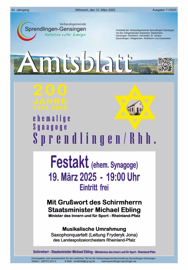 Amtsblatt VG Sprendlingen-Gensingen Titelblatt 11/2025