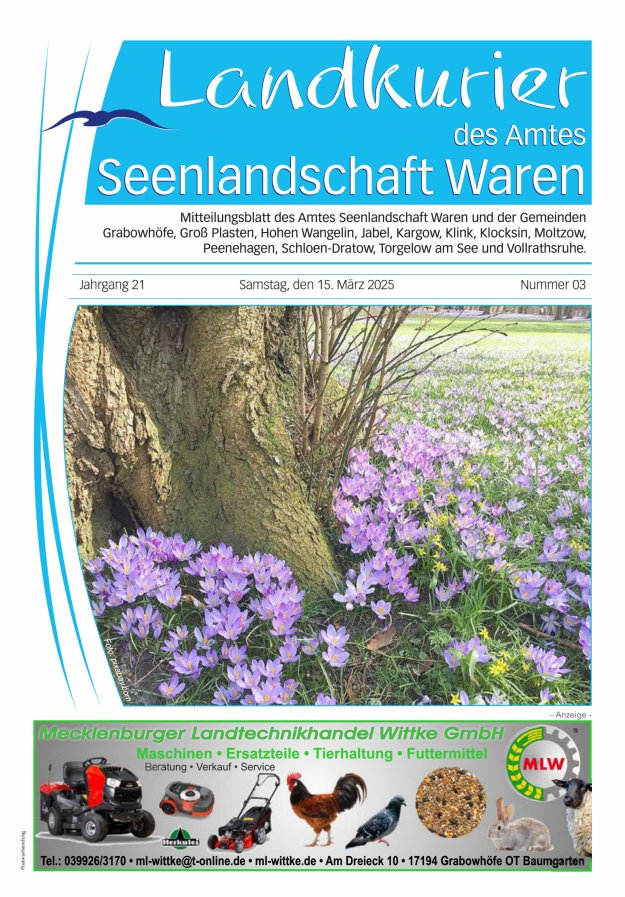 Landkurier des Amtes Seenlandschaft Waren Titelblatt 03/2025