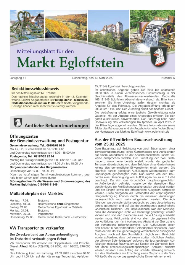 Mitteilungsblatt für den Markt Egloffstein Titelblatt 06/2025