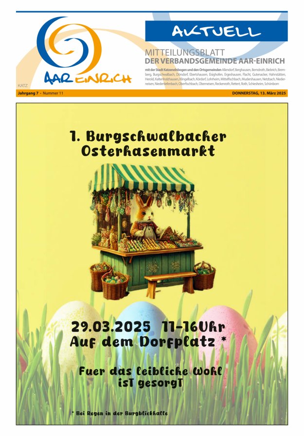 Mitteilungsblatt der Verbandsgemeinde Aar-Einrich Ausgabe Katzenelnbogen Titelblatt 11/2025