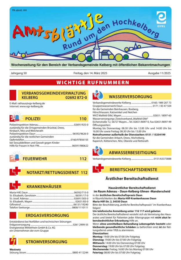 Amtsblättje - Rund um den Hochkelberg Titelblatt 11/2025