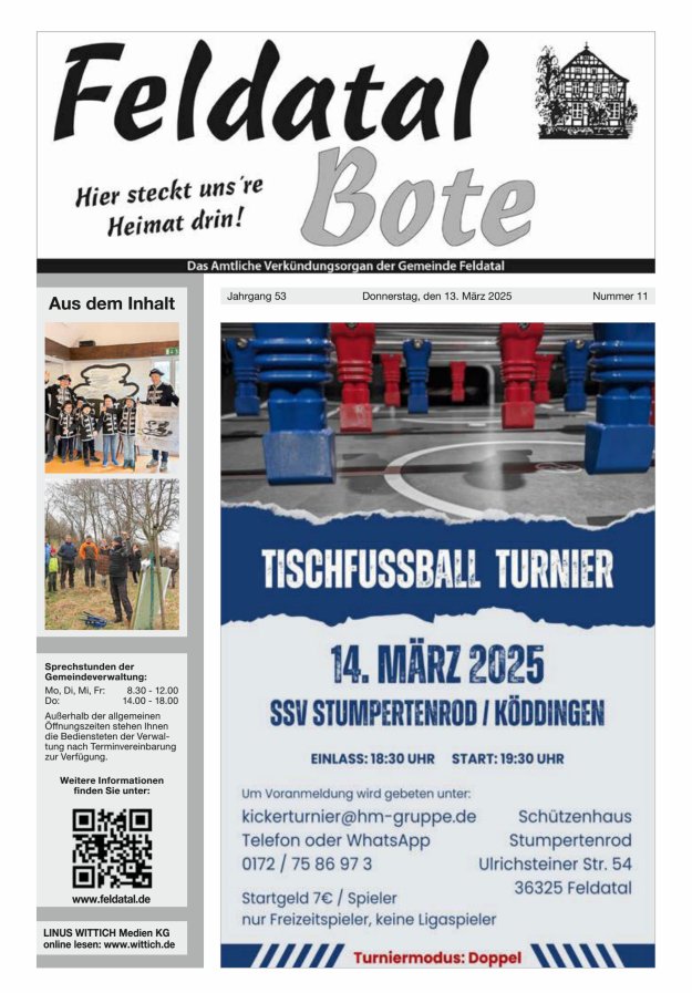 Das Amtliche Verkündungsorgan der Gemeinde Feldatal Titelblatt 11/2025