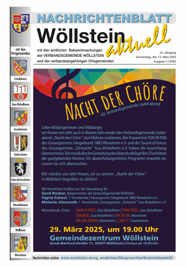 Nachrichtenblatt Wöllstein aktuell Titelblatt 11/2025