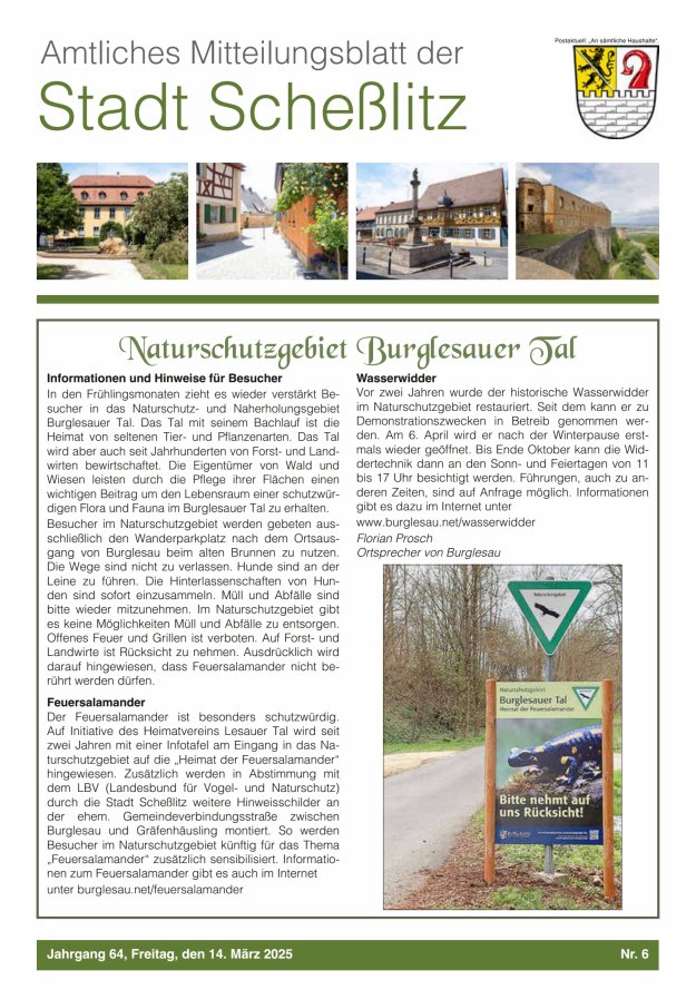 Scheßlitzer Anzeiger - Amtliches Mitteilungsblatt der Stadt Scheßlitz Titelblatt 06/2025