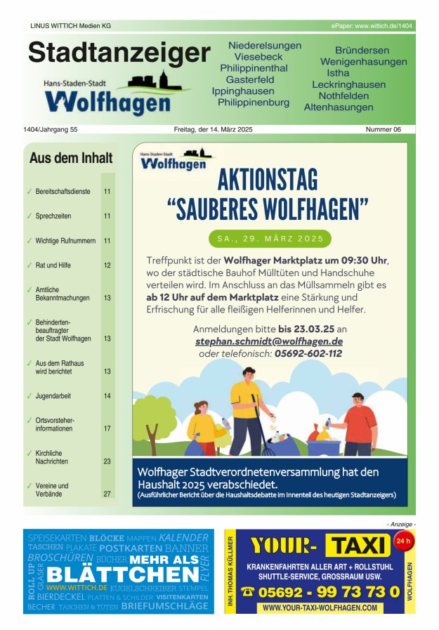Wolfhager Stadtanzeiger Titelblatt 06/2025