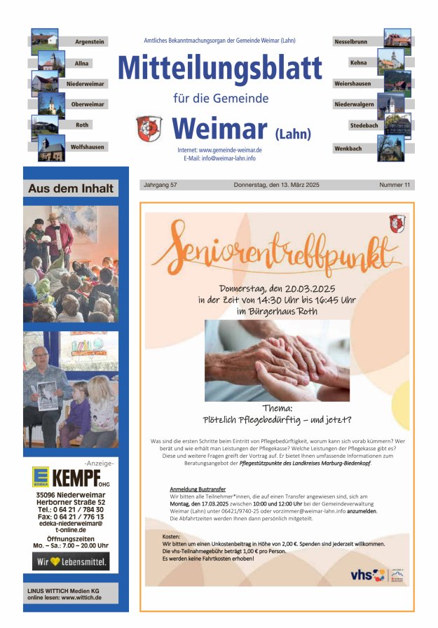 Mitteilungsblatt für die Gemeinde Weimar Titelblatt 11/2025