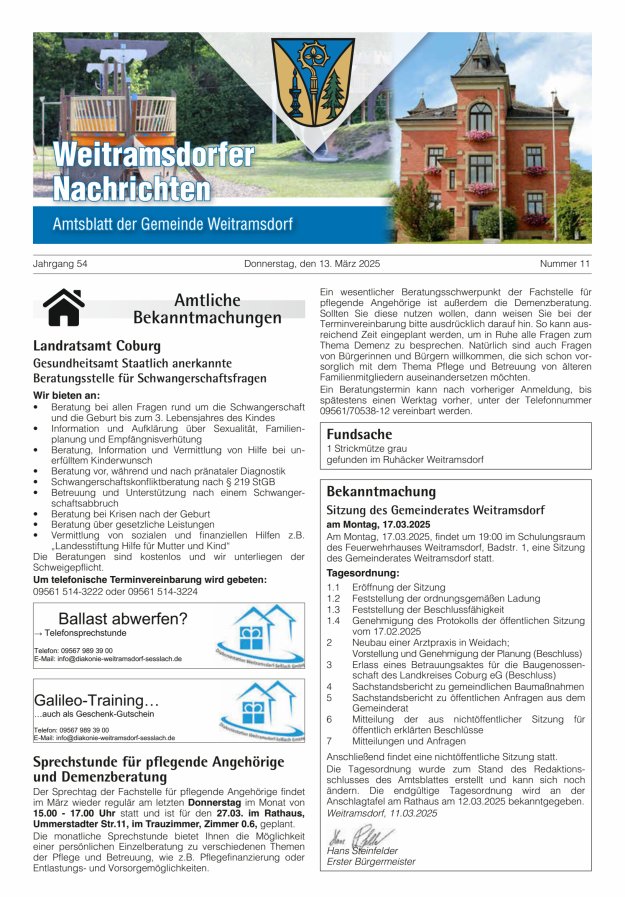 Weitramsdorfer Nachrichten Titelblatt 11/2025