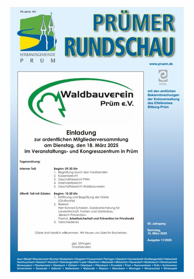 Prümer Rundschau Titelblatt 11/2025