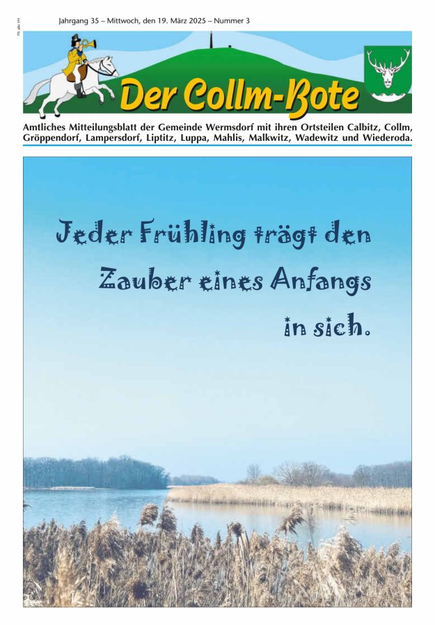 Collm-Bote – Amtliches Mitteilungsblatt der Gemeinde Wermsdorf mit ihren Ortsteilen Titelblatt 03/2025