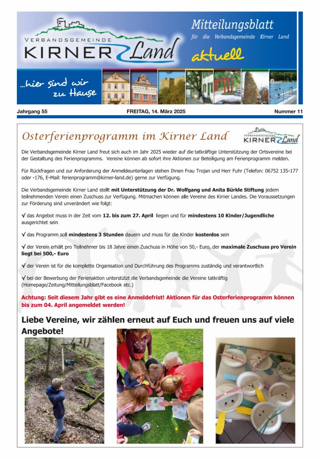 Mitteilungsblatt für den Bereich der Verbandsgemeinde Kirner Land Titelblatt 11/2025