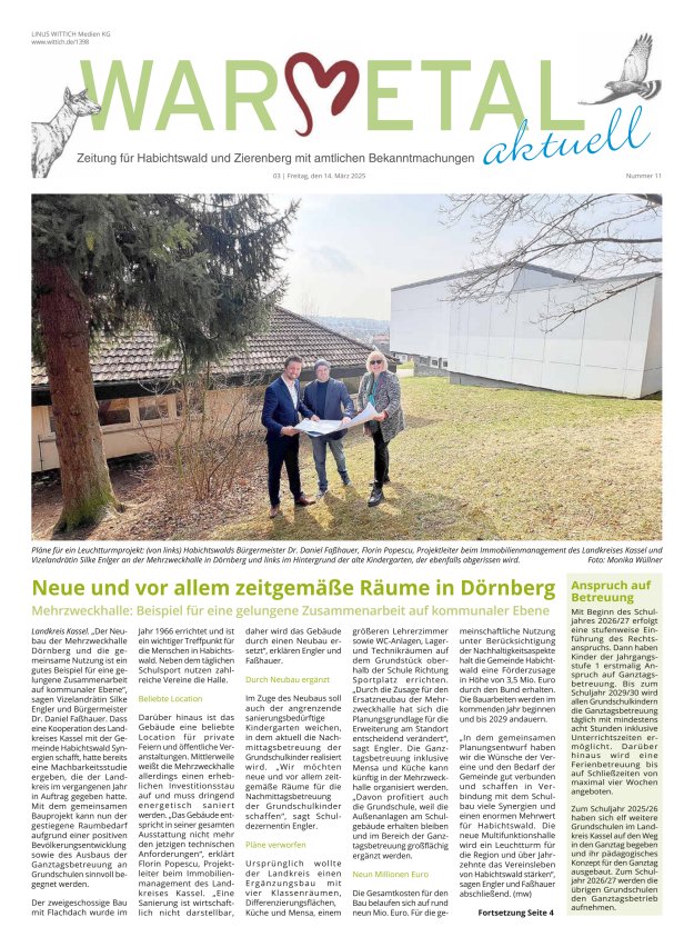 Warmetal aktuell (Habichtswald + Zierenberg) Titelblatt 11/2025