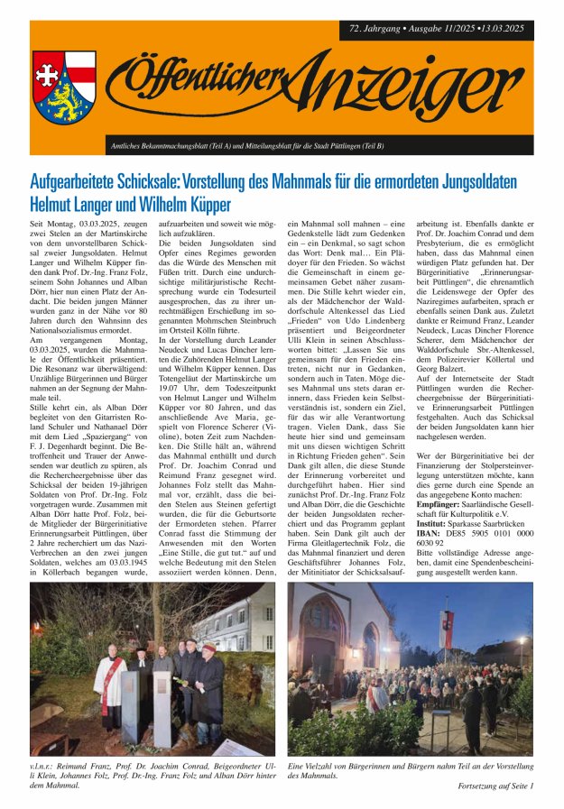 Öffentlicher Anzeiger - Stadt Püttlingen Titelblatt 11/2025
