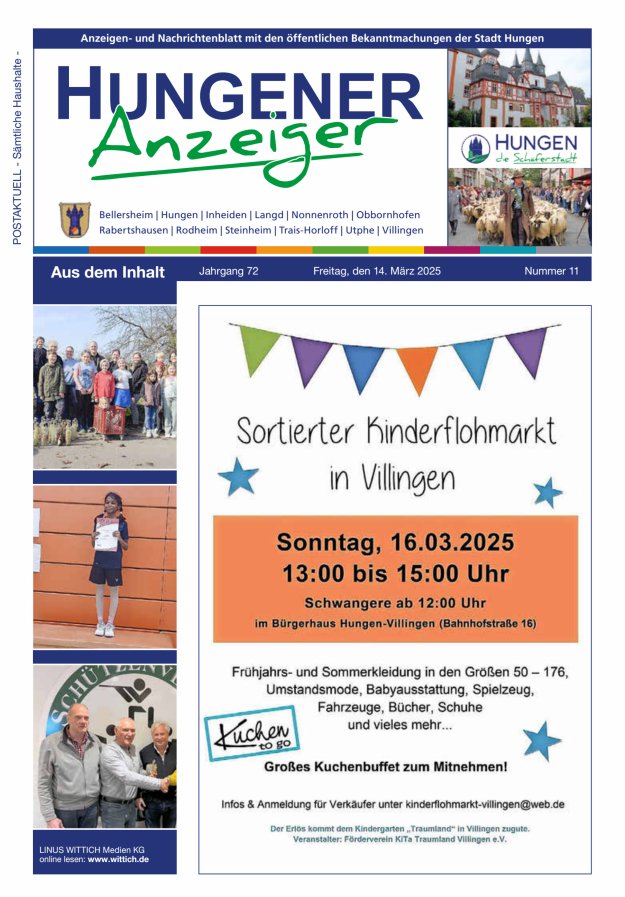 Anzeigen- und Nachrichtenblatt mit den öff  Bekanntmachungen der Stadt Hungen Titelblatt 11/2025