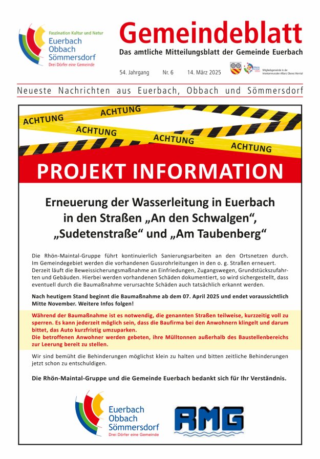 Gemeindeblatt der Gemeinde Euerbach Titelblatt 06/2025