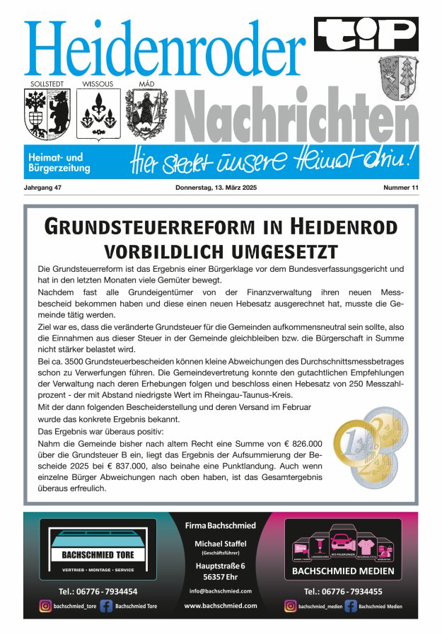 "tip" Heidenroder Nachrichten Titelblatt 11/2025