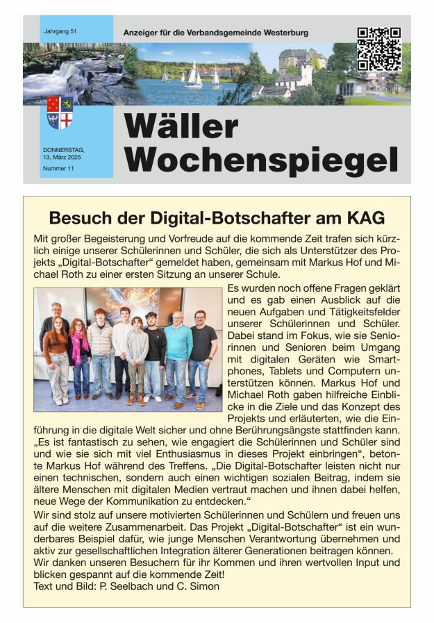 Wäller Wochenspiegel - Anzeiger für die Verbandsgemeinde Westerburg Titelblatt 11/2025