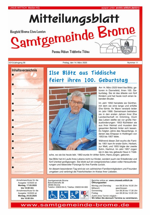 Mitteilungsblatt der Samtgemeinde Brome Titelblatt 11/2025