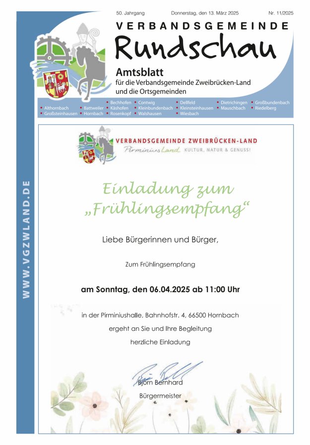 Verbandsgemeinde Rundschau Zweibrücken-Land Titelblatt 11/2025