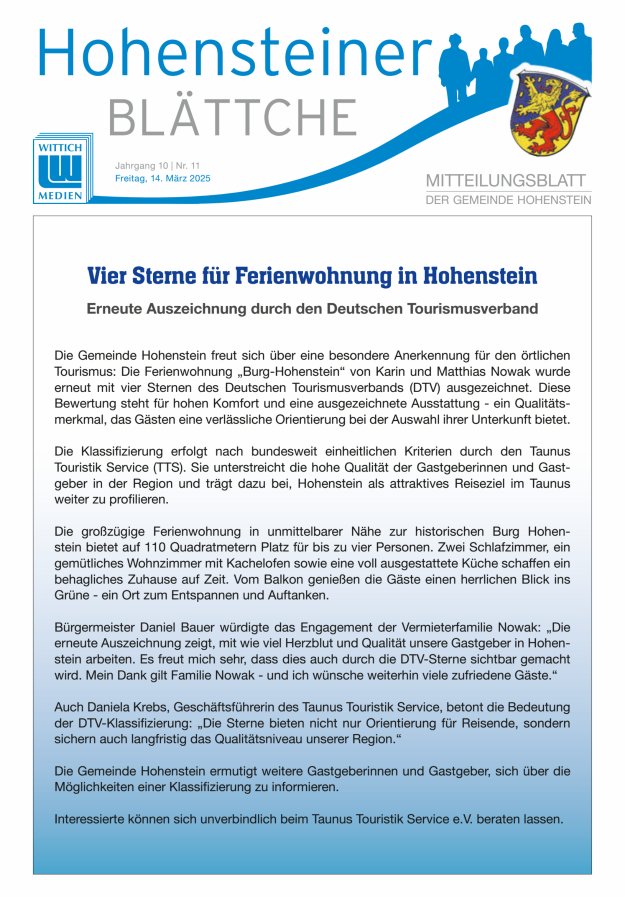 Hohensteiner Blättche Titelblatt 11/2025