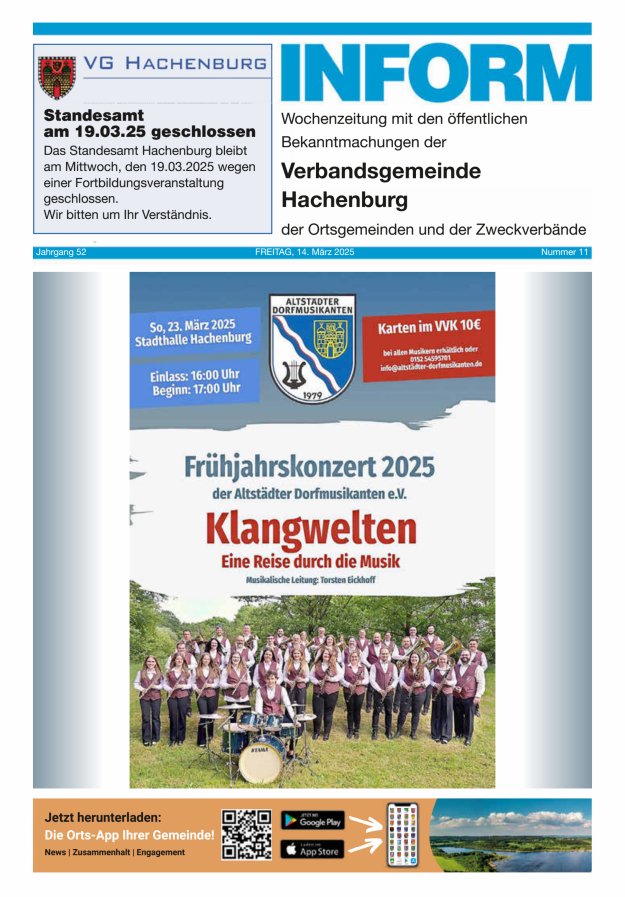 INFORM - Wochenzeitung der Verbandsgemeinde Hachenburg Titelblatt 11/2025