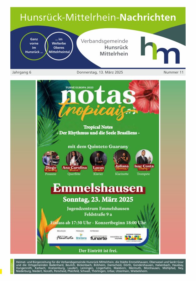 Hunsrück-Mittelrhein Nachrichten Ausgabe Emmelshausen Titelblatt 11/2025