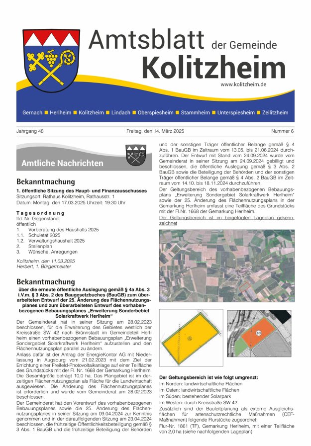 Amtsblatt der Gemeinde Kolitzheim Titelblatt 06/2025