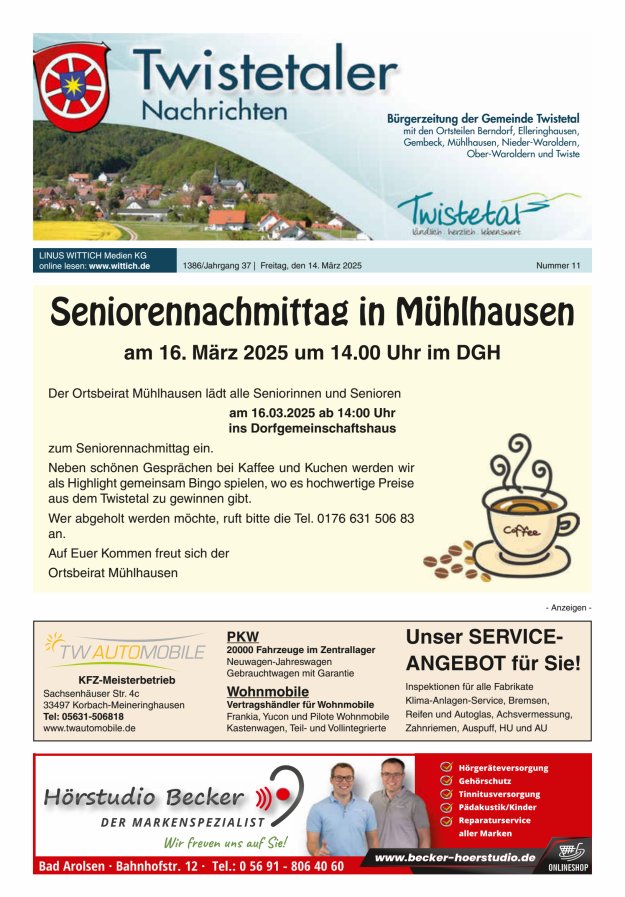 Twistetaler Nachrichten Titelblatt 11/2025
