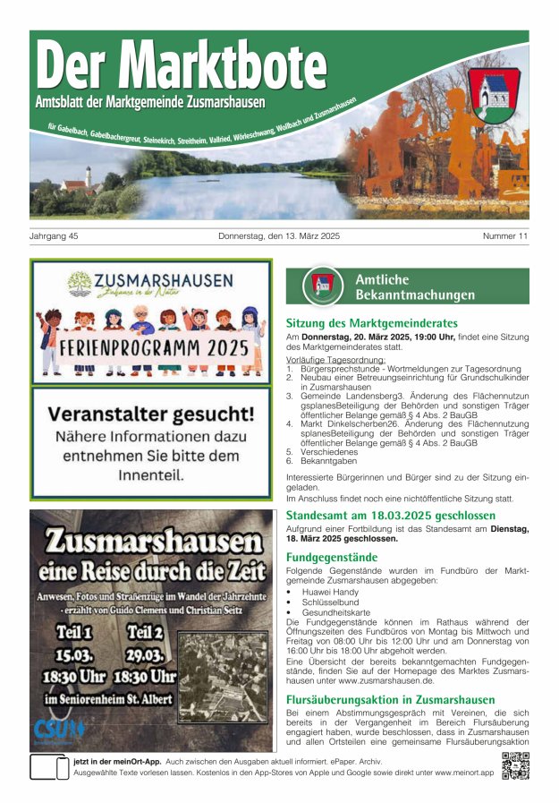 Zusmarshausen - Der Marktbote Titelblatt 11/2025