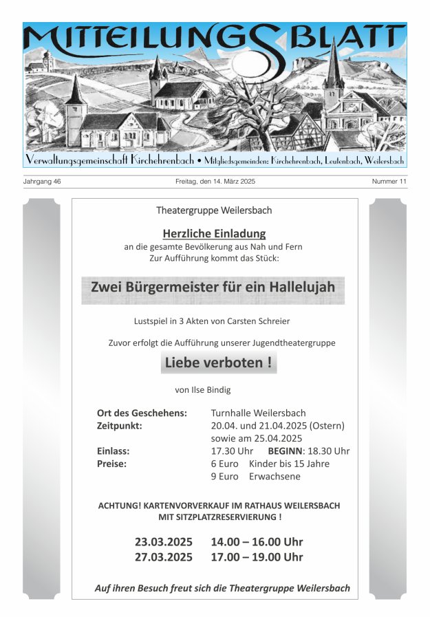Mitteilungsblatt Verwaltungsgemeinschaft Kirchehrenbach Titelblatt 11/2025