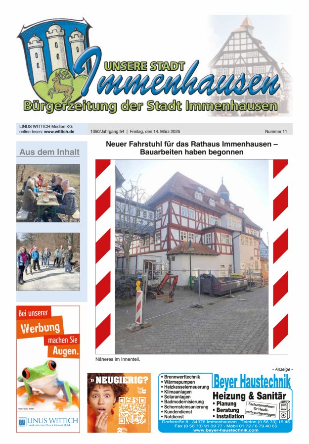 Unsere Stadt Immenhausen Titelblatt 11/2025
