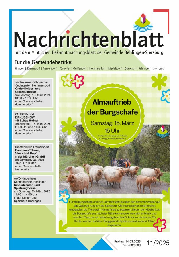 Nachrichtenblatt Rehlingen-Siersburg Titelblatt 11/2025
