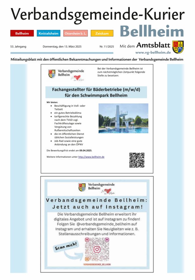 Verbandsgemeinde-Kurier Bellheim Titelblatt 11/2025