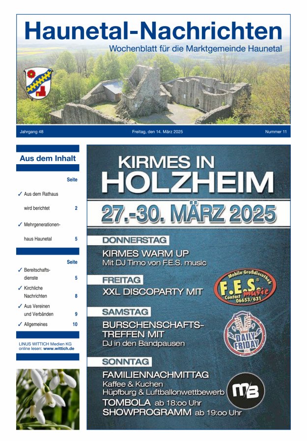 Haunetal-Nachrichten Titelblatt 11/2025