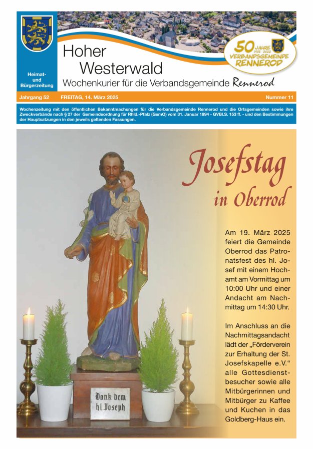 Hoher Westerwald - Wochenkurier für die Verbandsgemeinde Rennerod Titelblatt 11/2025