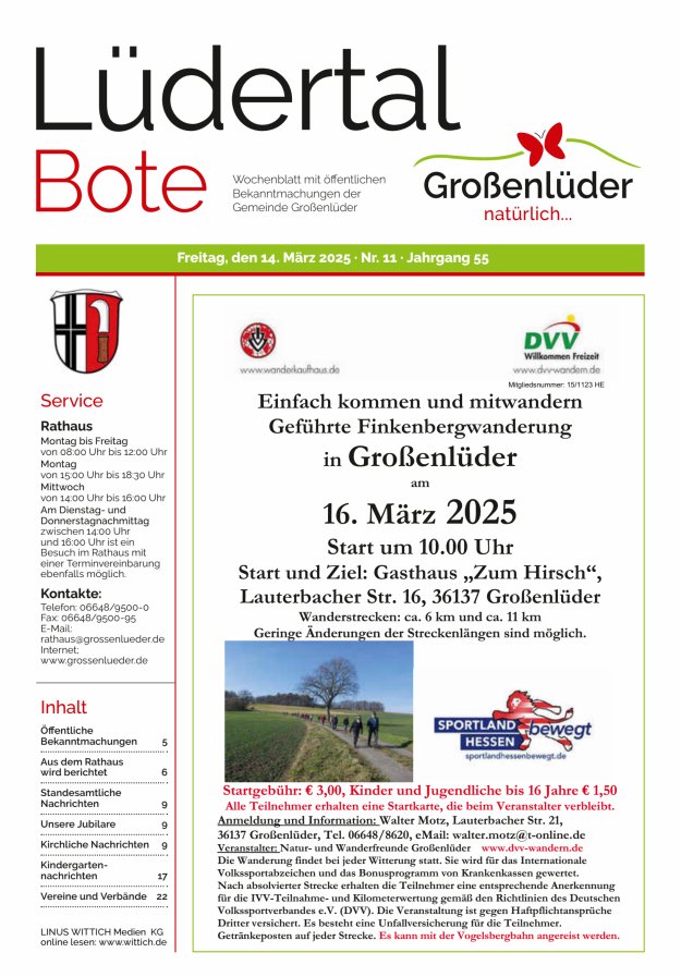 Wochenblatt mit öffentlichen Bekanntmachungen der Gemeinde Großenlüder Titelblatt 11/2025