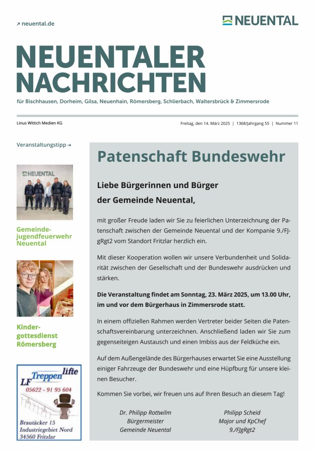Neuentaler Nachrichten Titelblatt 11/2025