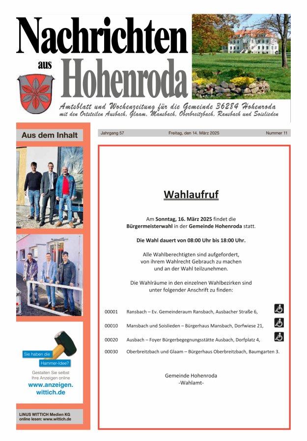 Nachrichten aus Hohenroda Titelblatt 11/2025