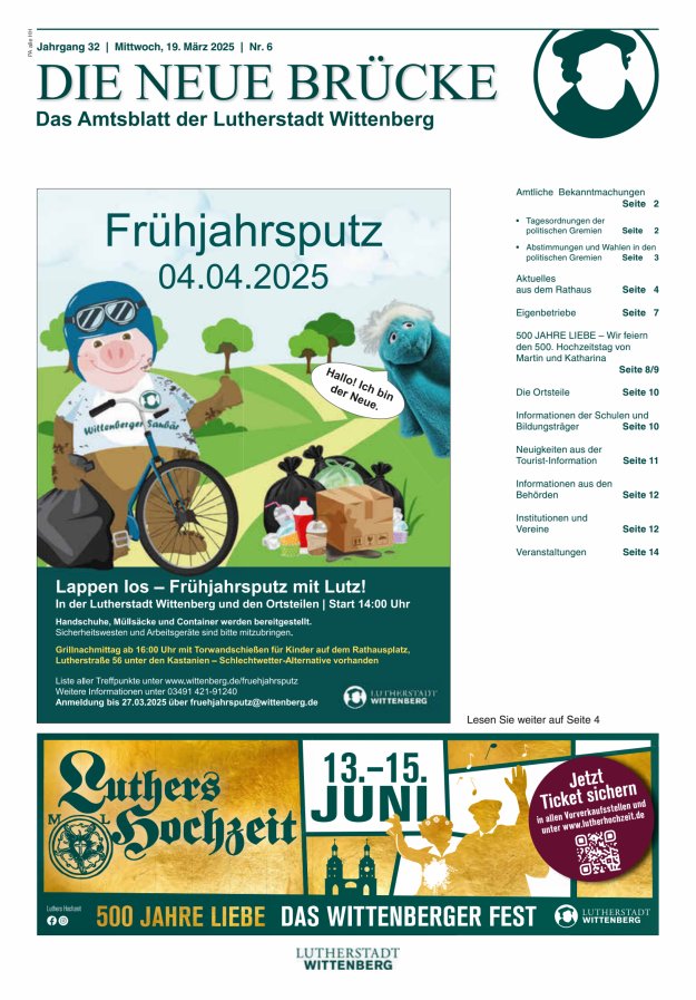 Die neue Brücke – Das Amtsblatt der Lutherstadt Wittenberg Titelblatt 06/2025