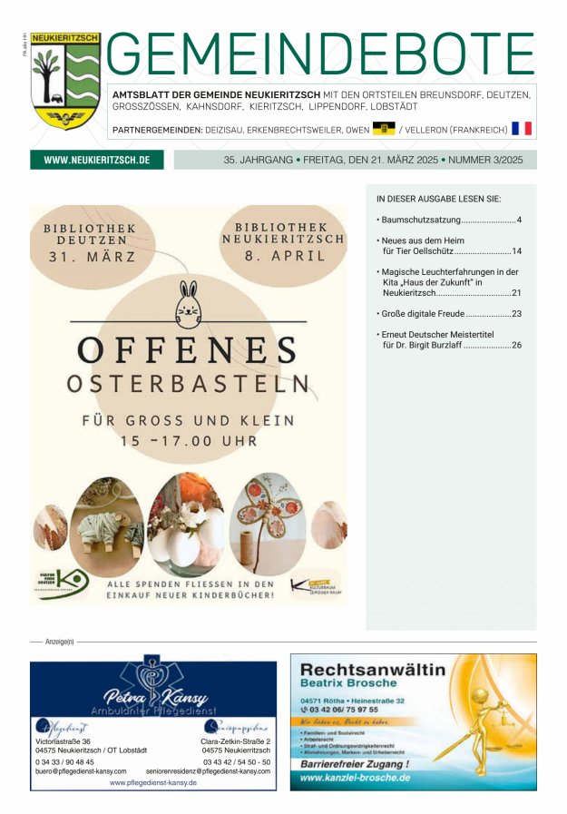 Gemeindebote - Amtsblatt der Gemeinde Neukieritzsch mit den Ortsteilen Titelblatt 03/2025