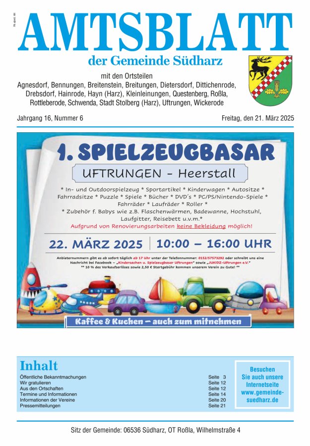 Amtsblatt der Gemeinde Südharz Titelblatt 06/2025