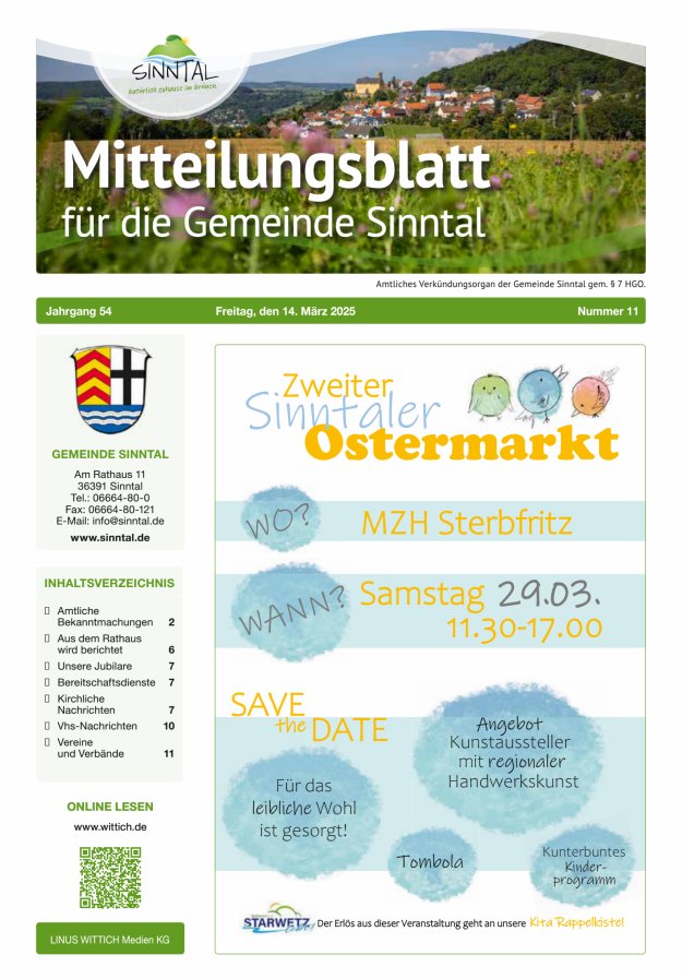 Mitteilungsblatt für die Gemeinde Sinntal Titelblatt 11/2025