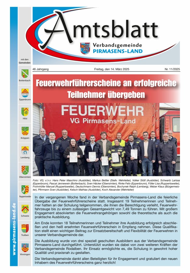 Amtsblatt VG Pirmasens-Land Titelblatt 11/2025